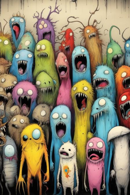 00278-2883455973-_lora_Alex Pardee Style_1_Alex Pardee Style - zoo, animals, all lined up, hanging outside of a photography studio, Alex pardee,.png